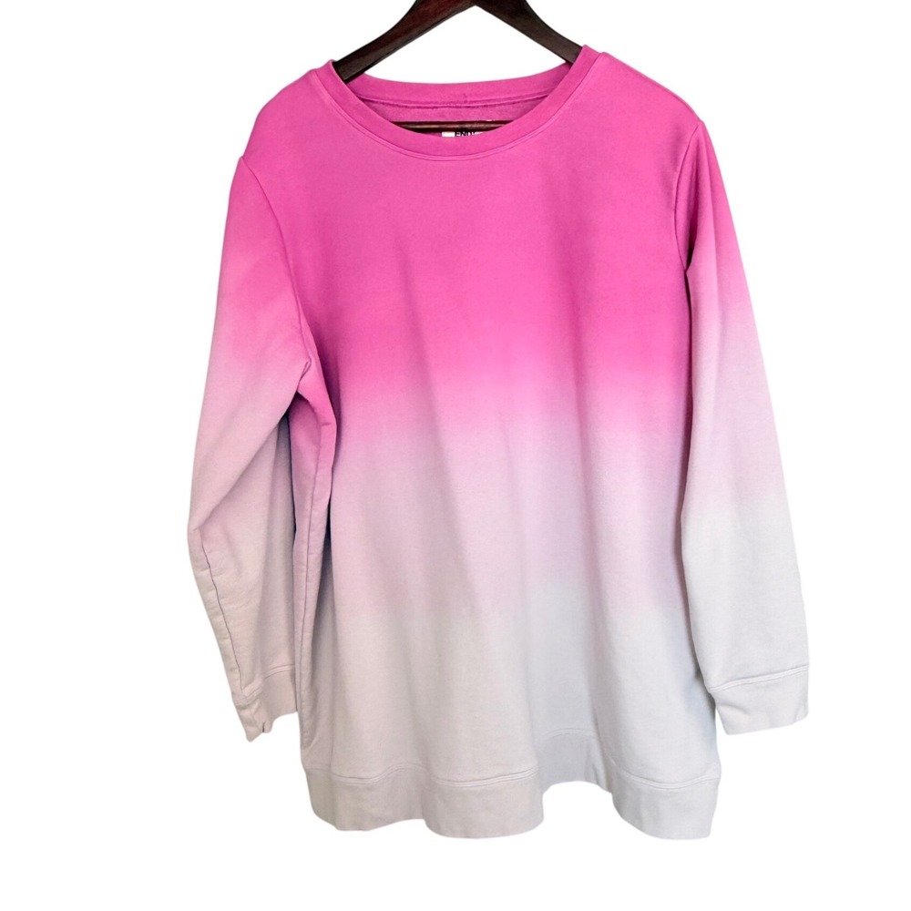 Lands End Serious Sweats Pink Ombre Gradient Pullover Sweatshirt Plus Size 2X